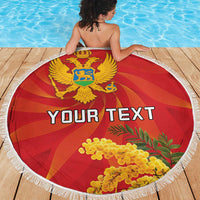 Personalized Montenegro Independence Day Beach Blanket Coat Of Arms With Mimoza