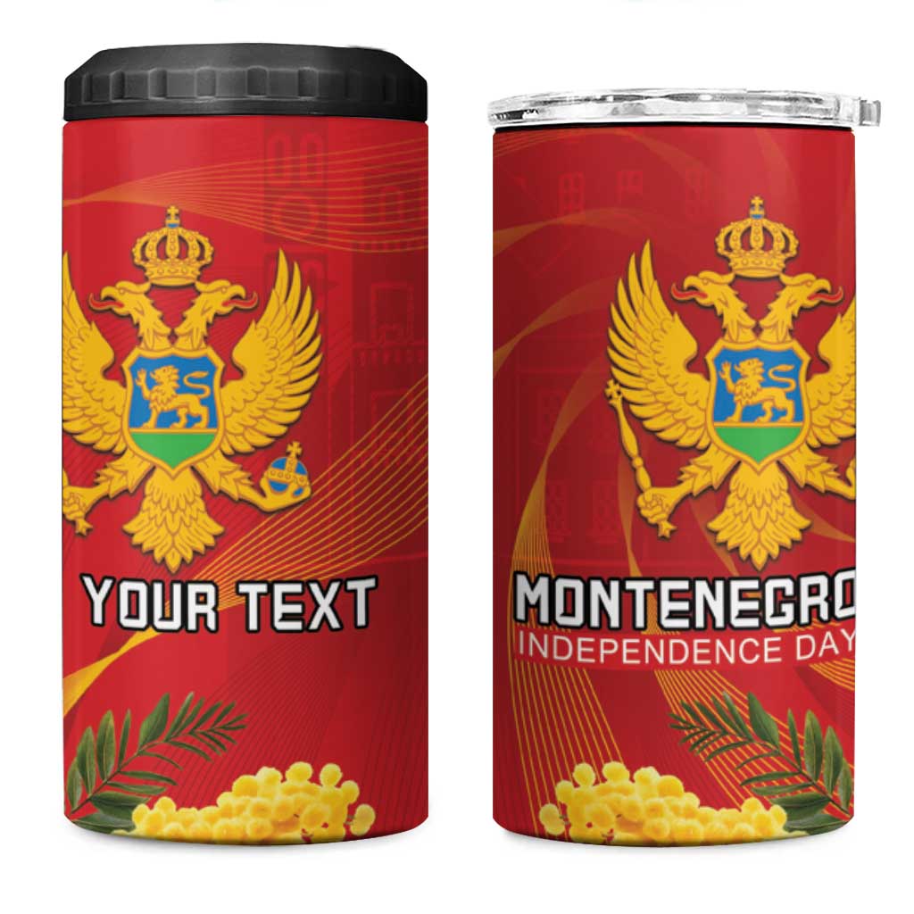 Personalized Montenegro Independence Day 4 in 1 Can Cooler Tumbler Coat Of Arms With Mimoza