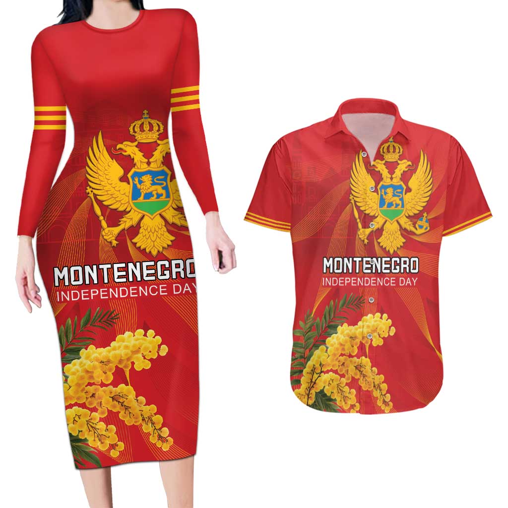 Personalized Montenegro Independence Day Couples Matching Long Sleeve Bodycon Dress and Hawaiian Shirt Coat Of Arms With Mimoza