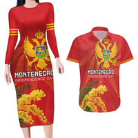 Personalized Montenegro Independence Day Couples Matching Long Sleeve Bodycon Dress and Hawaiian Shirt Coat Of Arms With Mimoza