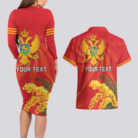 Personalized Montenegro Independence Day Couples Matching Long Sleeve Bodycon Dress and Hawaiian Shirt Coat Of Arms With Mimoza