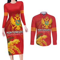 Personalized Montenegro Independence Day Couples Matching Long Sleeve Bodycon Dress and Long Sleeve Button Shirt Coat Of Arms With Mimoza