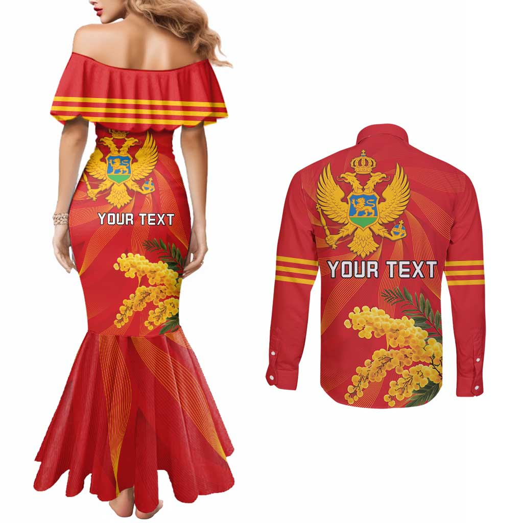 Personalized Montenegro Independence Day Couples Matching Mermaid Dress and Long Sleeve Button Shirt Coat Of Arms With Mimoza