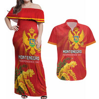 Personalized Montenegro Independence Day Couples Matching Off Shoulder Maxi Dress and Hawaiian Shirt Coat Of Arms With Mimoza