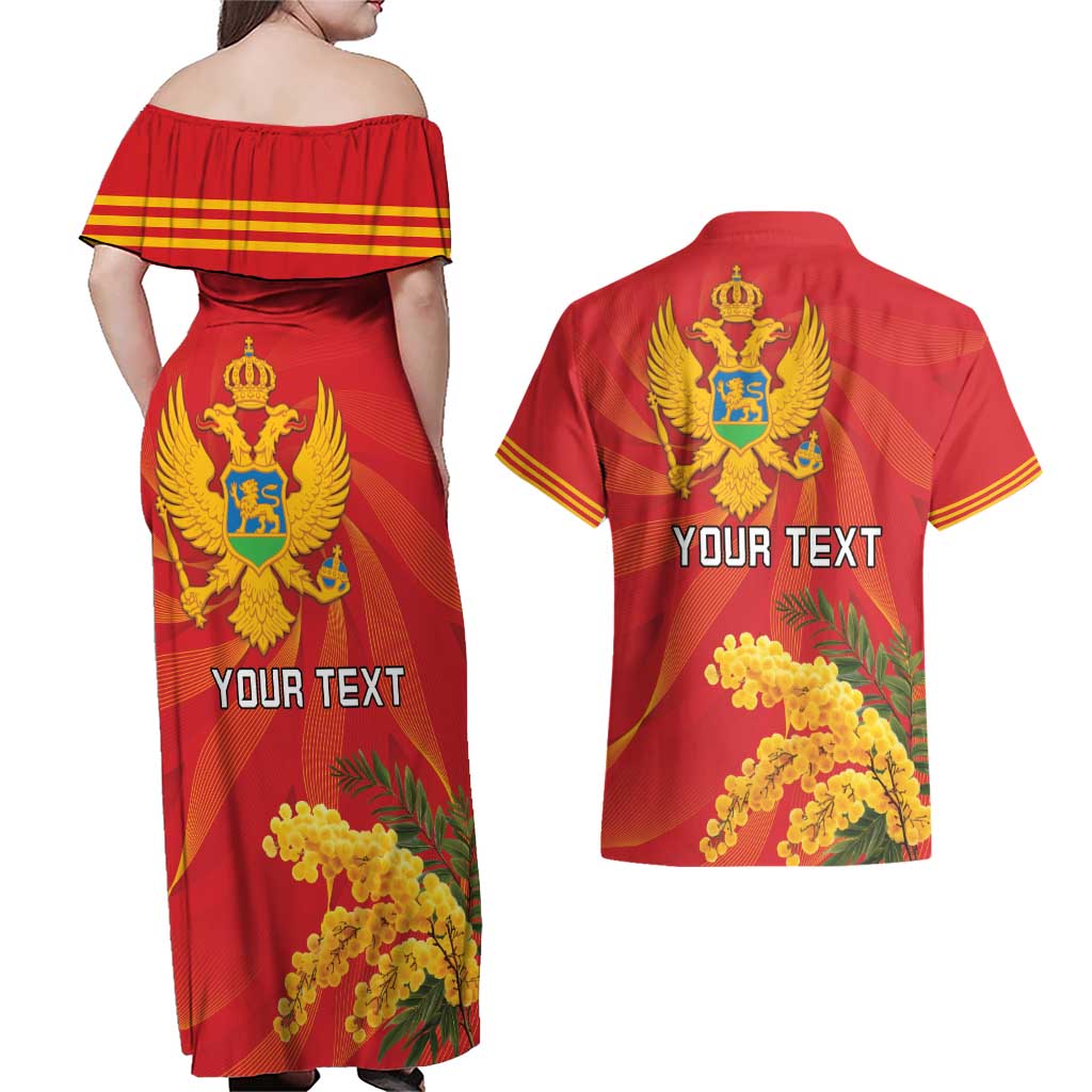 Personalized Montenegro Independence Day Couples Matching Off Shoulder Maxi Dress and Hawaiian Shirt Coat Of Arms With Mimoza