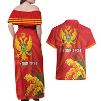 Personalized Montenegro Independence Day Couples Matching Off Shoulder Maxi Dress and Hawaiian Shirt Coat Of Arms With Mimoza
