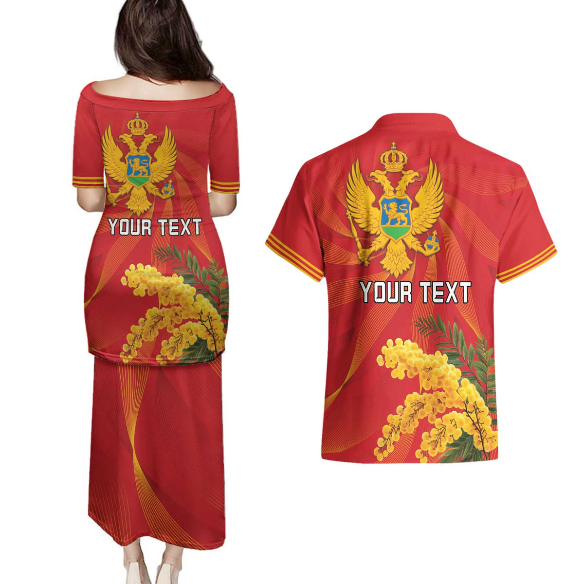 Personalized Montenegro Independence Day Couples Matching Puletasi and Hawaiian Shirt Coat Of Arms With Mimoza