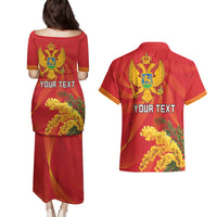 Personalized Montenegro Independence Day Couples Matching Puletasi and Hawaiian Shirt Coat Of Arms With Mimoza