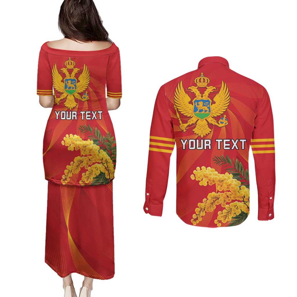 Personalized Montenegro Independence Day Couples Matching Puletasi and Long Sleeve Button Shirt Coat Of Arms With Mimoza