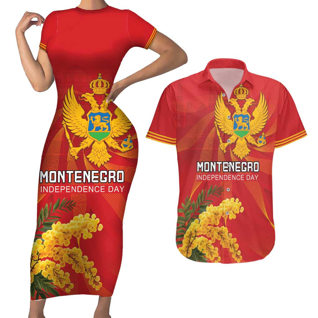 Personalized Montenegro Independence Day Couples Matching Short Sleeve Bodycon Dress and Hawaiian Shirt Coat Of Arms With Mimoza