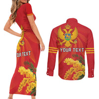 Personalized Montenegro Independence Day Couples Matching Short Sleeve Bodycon Dress and Long Sleeve Button Shirt Coat Of Arms With Mimoza
