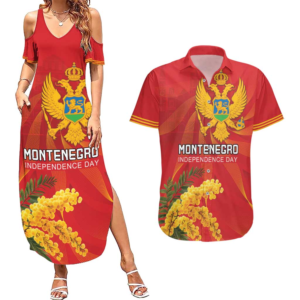 Personalized Montenegro Independence Day Couples Matching Summer Maxi Dress and Hawaiian Shirt Coat Of Arms With Mimoza