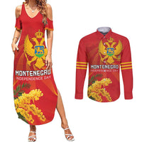Personalized Montenegro Independence Day Couples Matching Summer Maxi Dress and Long Sleeve Button Shirt Coat Of Arms With Mimoza
