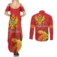 Personalized Montenegro Independence Day Couples Matching Summer Maxi Dress and Long Sleeve Button Shirt Coat Of Arms With Mimoza
