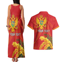 Personalized Montenegro Independence Day Couples Matching Tank Maxi Dress and Hawaiian Shirt Coat Of Arms With Mimoza