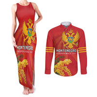 Personalized Montenegro Independence Day Couples Matching Tank Maxi Dress and Long Sleeve Button Shirt Coat Of Arms With Mimoza
