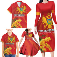 Personalized Montenegro Independence Day Family Matching Long Sleeve Bodycon Dress and Hawaiian Shirt Coat Of Arms With Mimoza