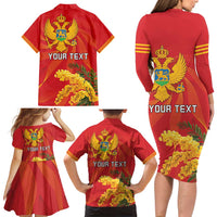 Personalized Montenegro Independence Day Family Matching Long Sleeve Bodycon Dress and Hawaiian Shirt Coat Of Arms With Mimoza