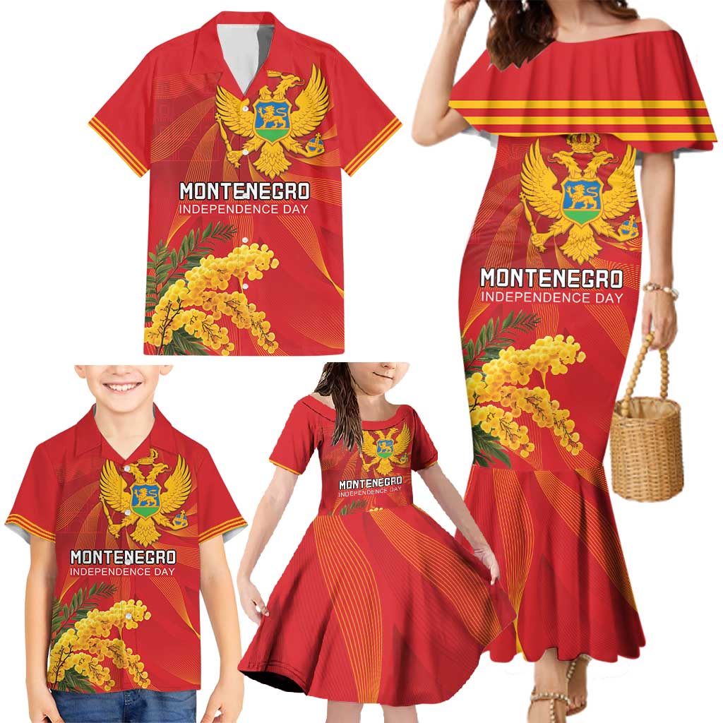 Personalized Montenegro Independence Day Family Matching Mermaid Dress and Hawaiian Shirt Coat Of Arms With Mimoza