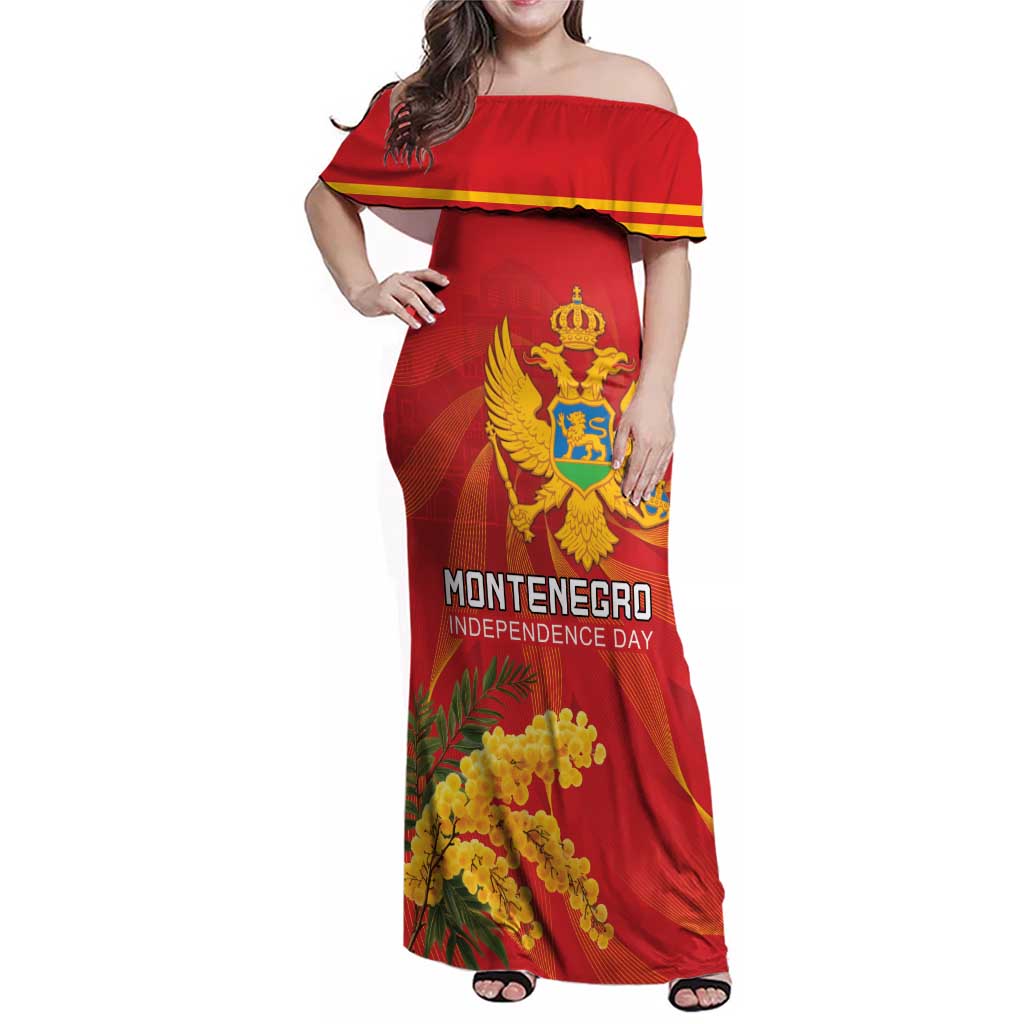 Personalized Montenegro Independence Day Family Matching Off Shoulder Maxi Dress and Hawaiian Shirt Coat Of Arms With Mimoza