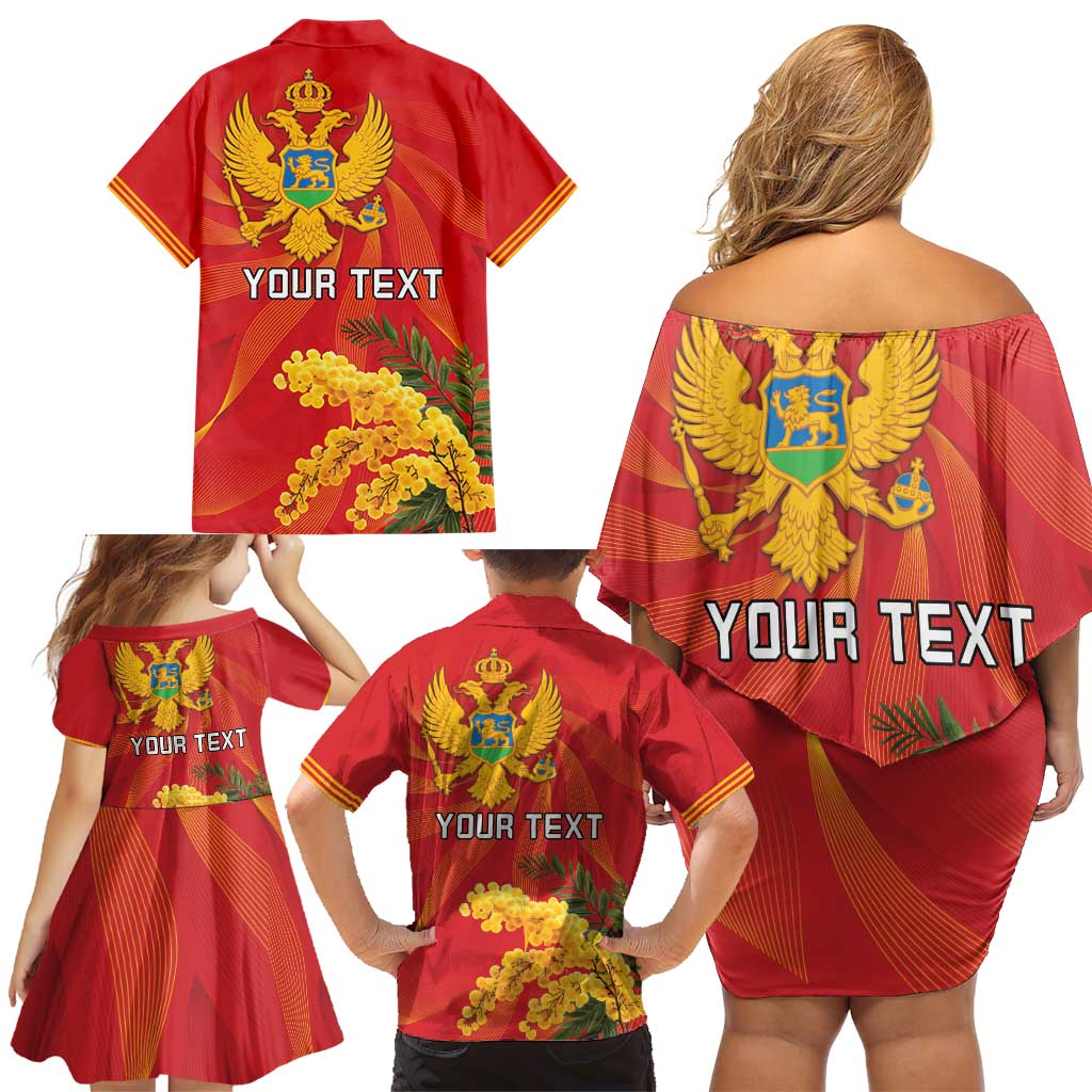 Personalized Montenegro Independence Day Family Matching Off Shoulder Short Dress and Hawaiian Shirt Coat Of Arms With Mimoza