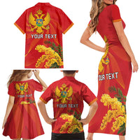 Personalized Montenegro Independence Day Family Matching Short Sleeve Bodycon Dress and Hawaiian Shirt Coat Of Arms With Mimoza