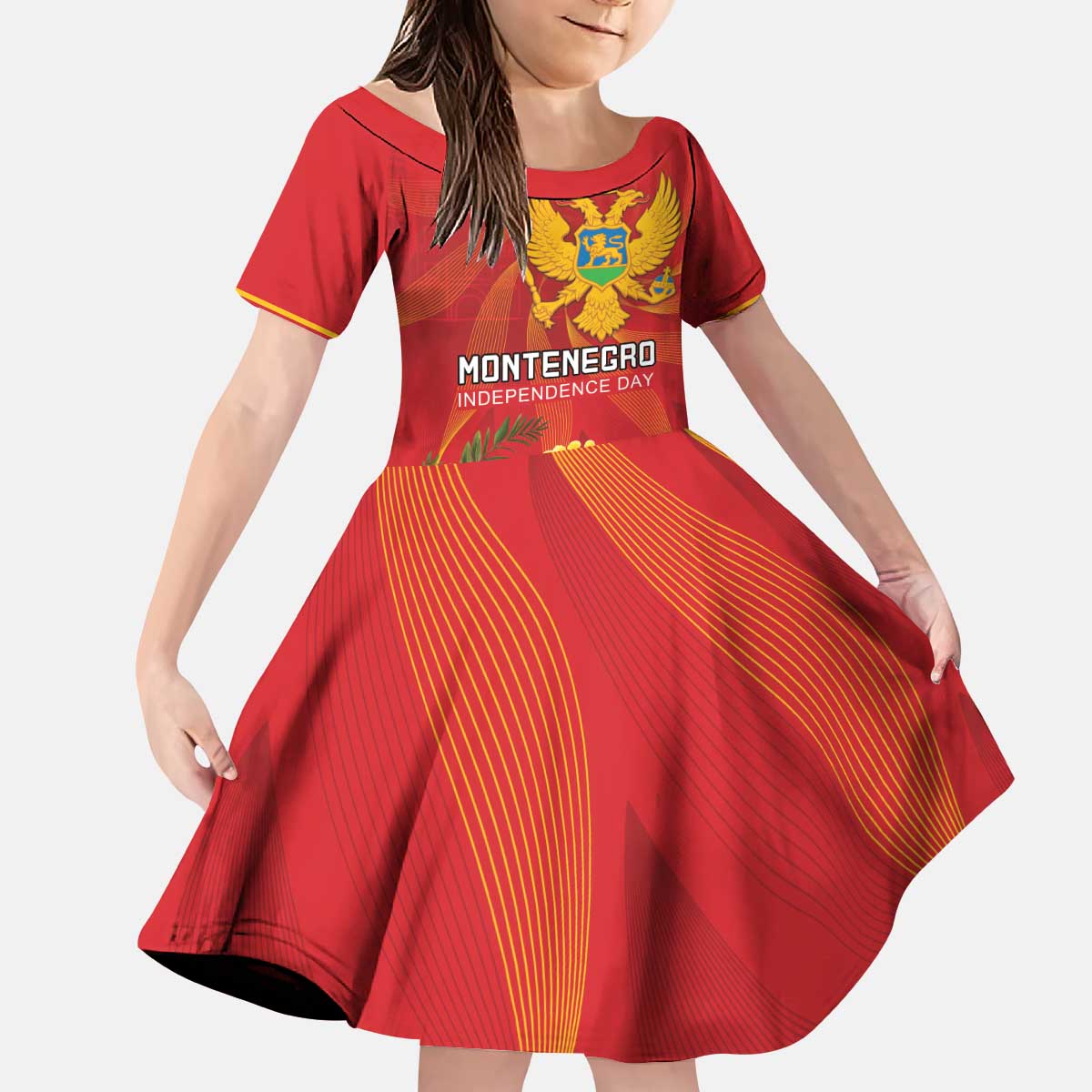 Personalized Montenegro Independence Day Kid Short Sleeve Dress Coat Of Arms With Mimoza