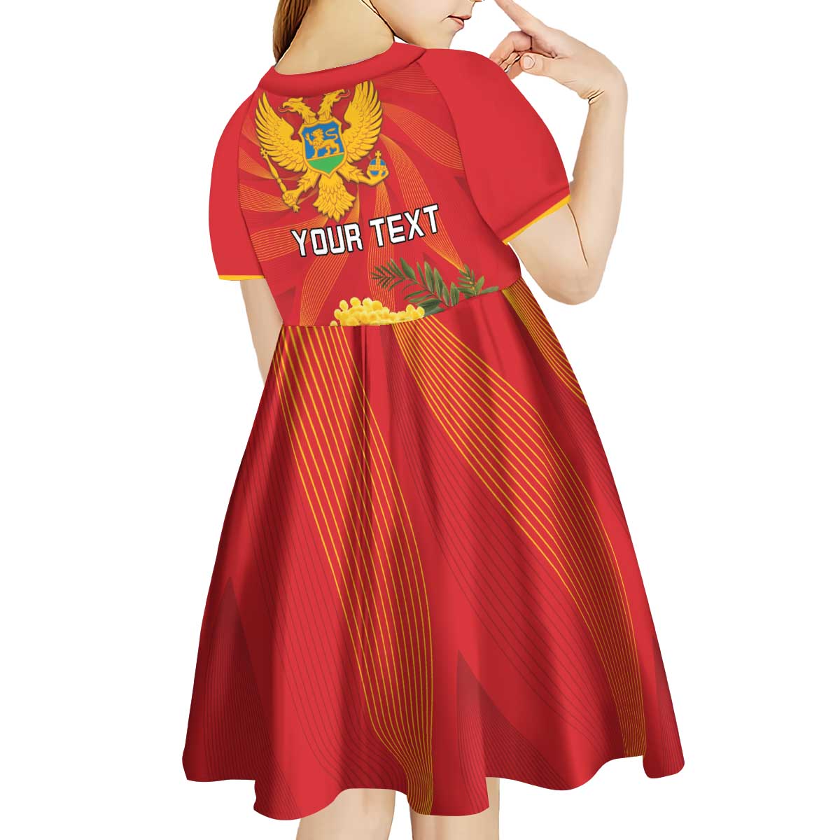 Personalized Montenegro Independence Day Kid Short Sleeve Dress Coat Of Arms With Mimoza