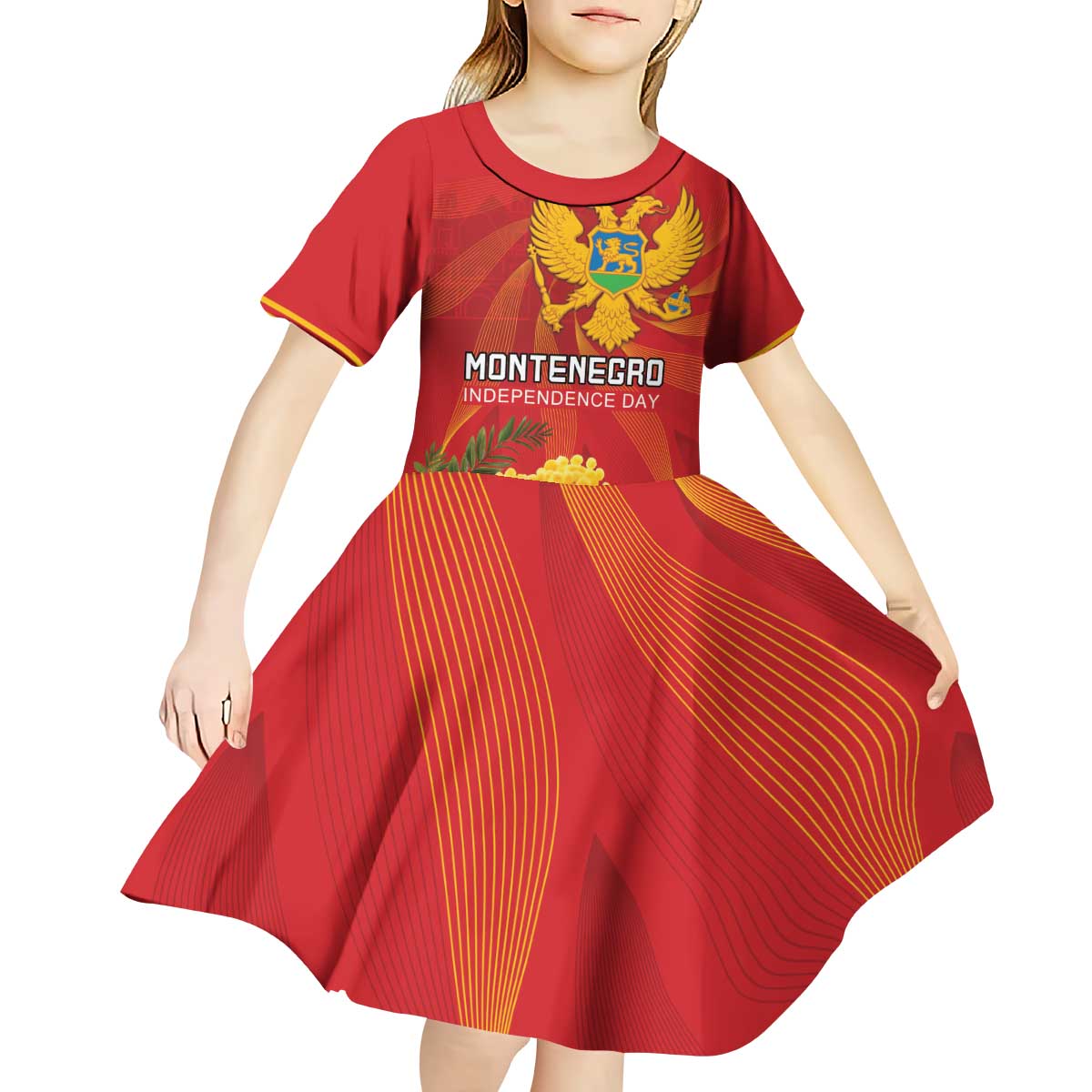 Personalized Montenegro Independence Day Kid Short Sleeve Dress Coat Of Arms With Mimoza