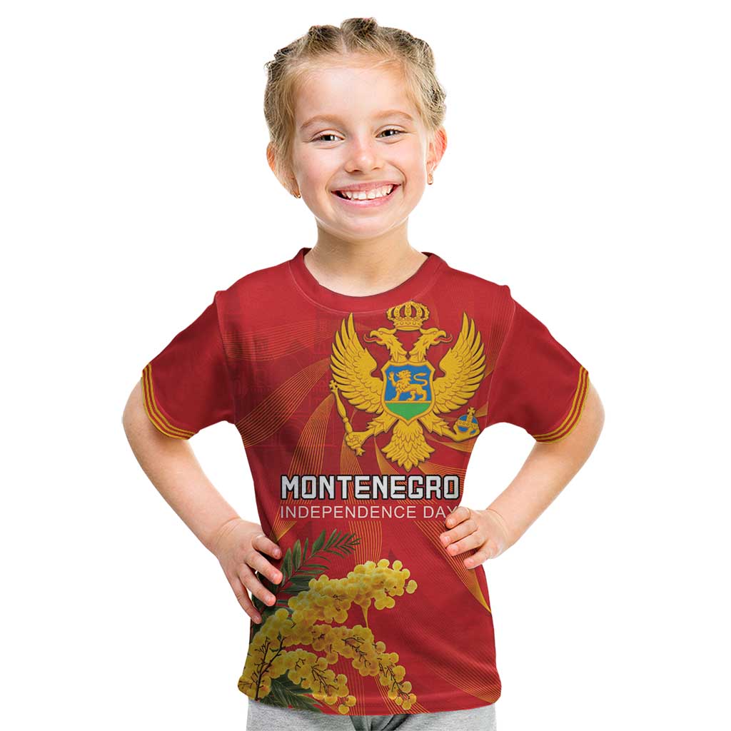 Personalized Montenegro Independence Day Kid T Shirt Coat Of Arms With Mimoza