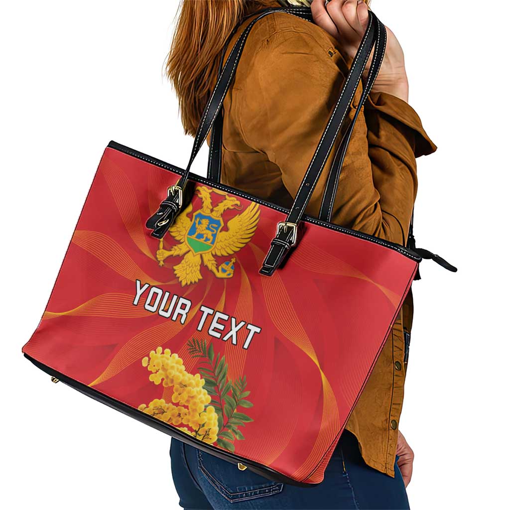 Personalized Montenegro Independence Day Leather Tote Bag Coat Of Arms With Mimoza