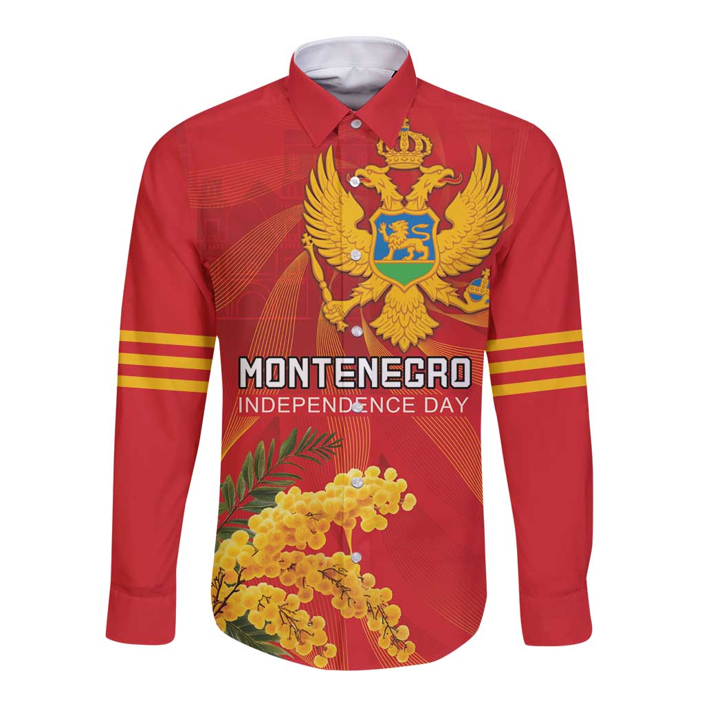 Personalized Montenegro Independence Day Long Sleeve Button Shirt Coat Of Arms With Mimoza