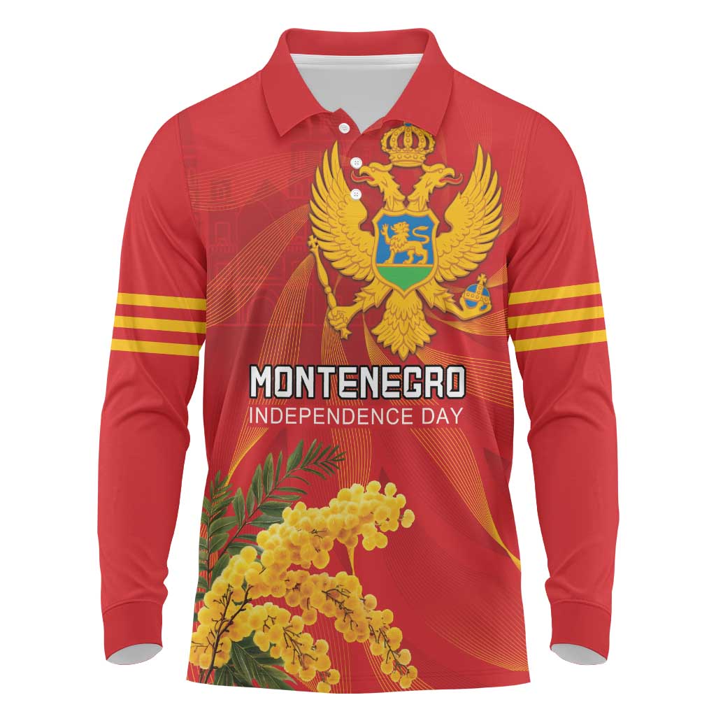 Personalized Montenegro Independence Day Long Sleeve Polo Shirt Coat Of Arms With Mimoza