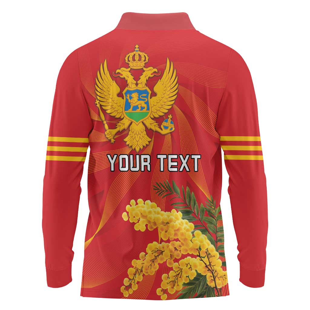 Personalized Montenegro Independence Day Long Sleeve Polo Shirt Coat Of Arms With Mimoza