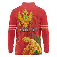 Personalized Montenegro Independence Day Long Sleeve Polo Shirt Coat Of Arms With Mimoza