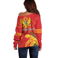 Personalized Montenegro Independence Day Off Shoulder Sweater Coat Of Arms With Mimoza
