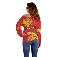 Personalized Montenegro Independence Day Off Shoulder Sweater Coat Of Arms With Mimoza