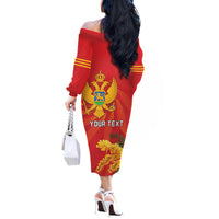 Personalized Montenegro Independence Day Off The Shoulder Long Sleeve Dress Coat Of Arms With Mimoza