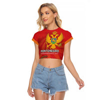Personalized Montenegro Independence Day Raglan Cropped T Shirt Coat Of Arms With Mimoza