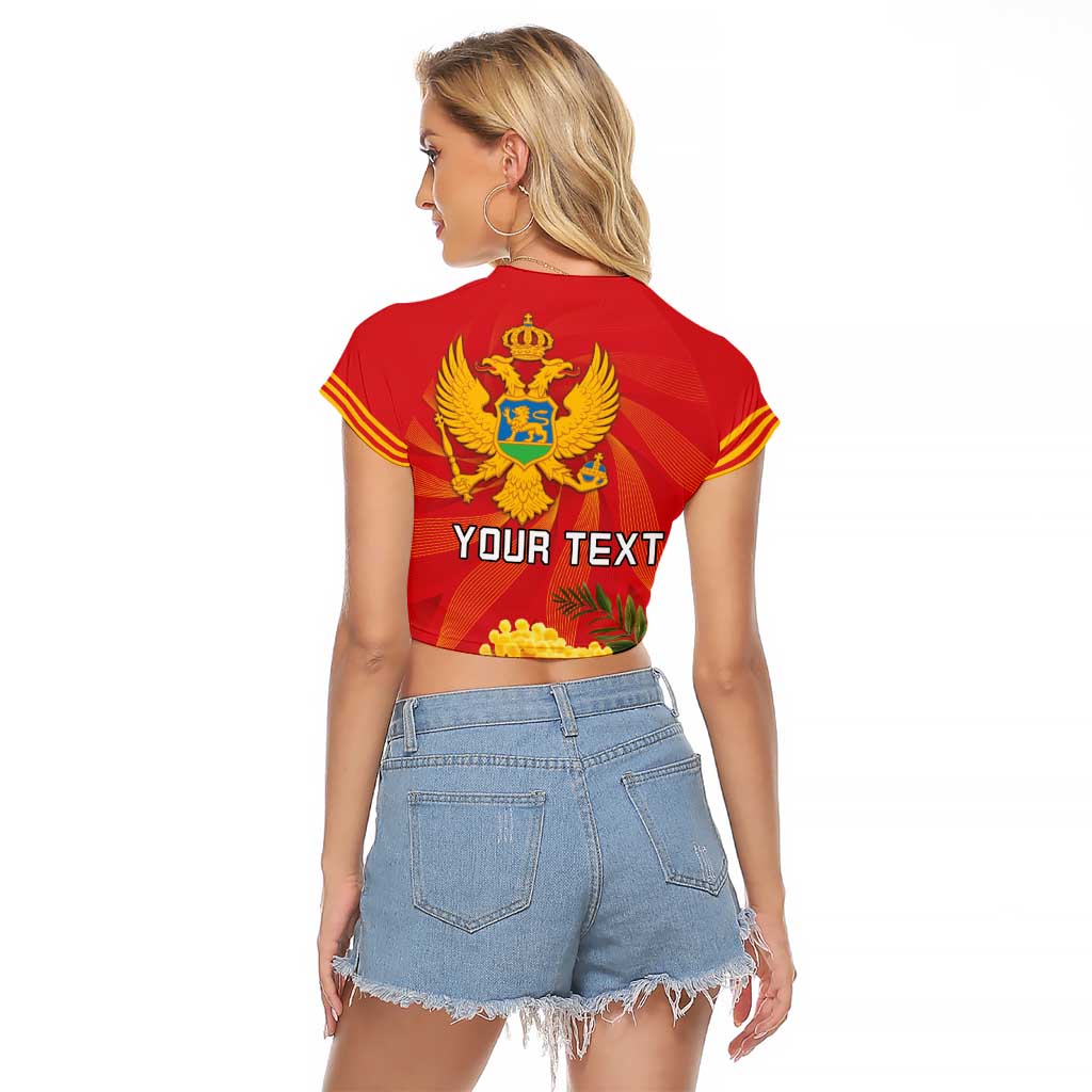 Personalized Montenegro Independence Day Raglan Cropped T Shirt Coat Of Arms With Mimoza