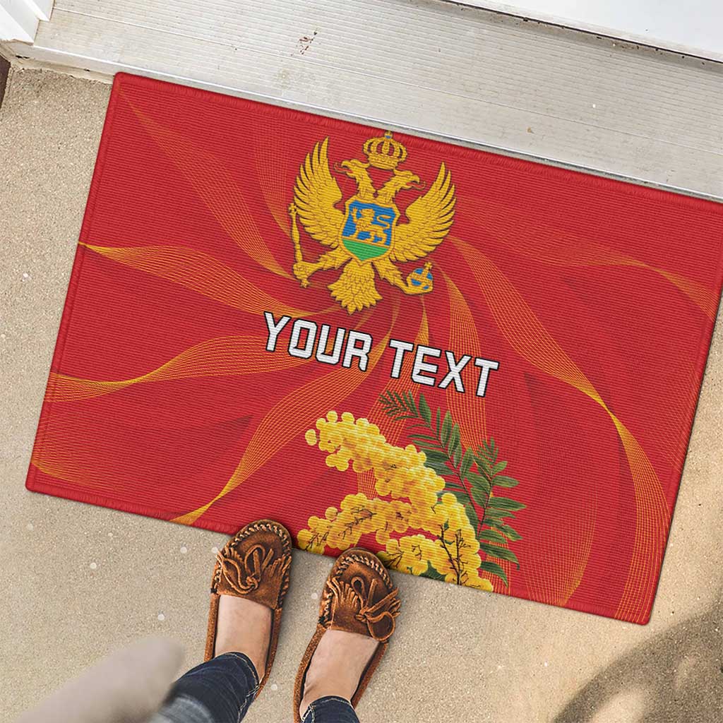 Personalized Montenegro Independence Day Rubber Doormat Coat Of Arms With Mimoza