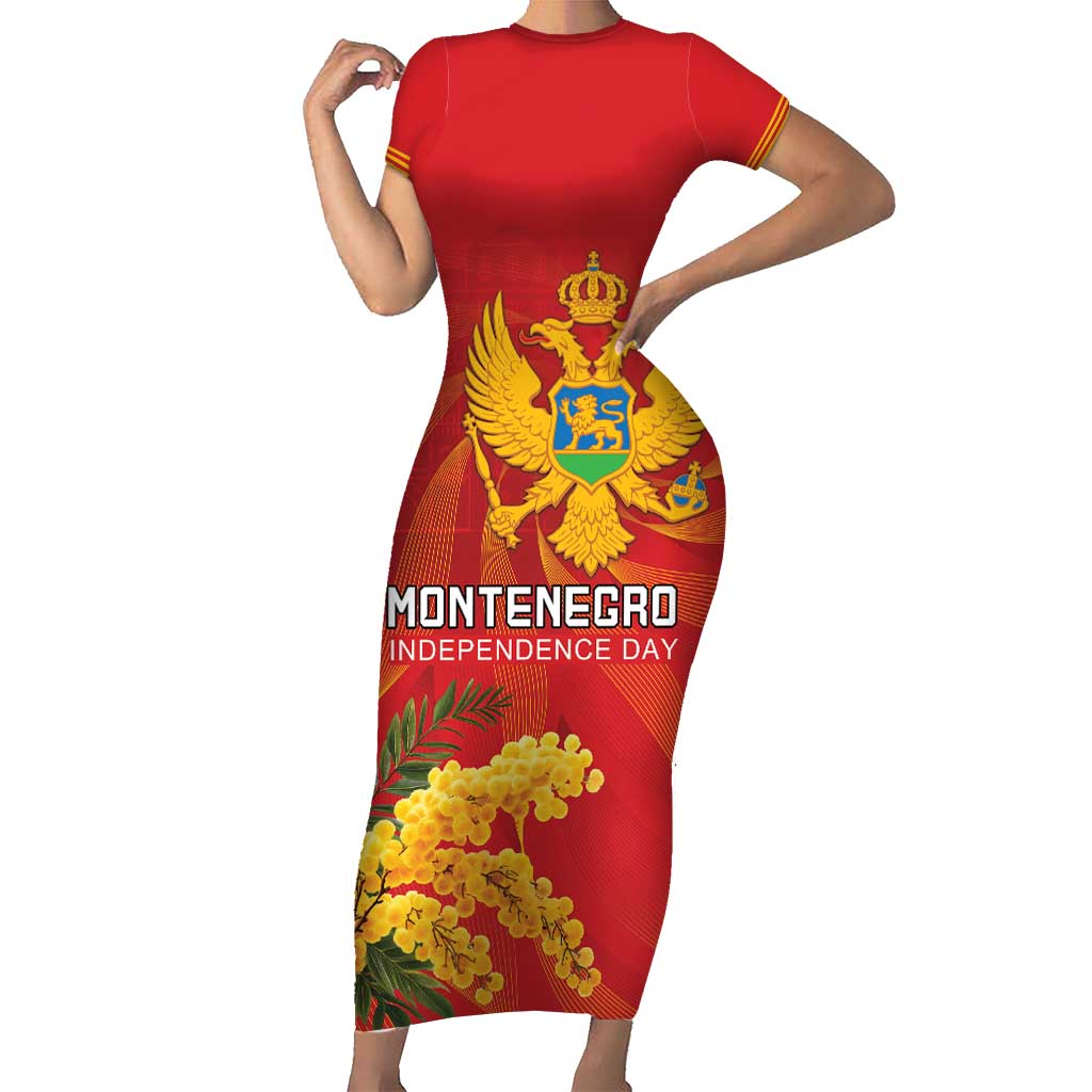 Personalized Montenegro Independence Day Short Sleeve Bodycon Dress Coat Of Arms With Mimoza