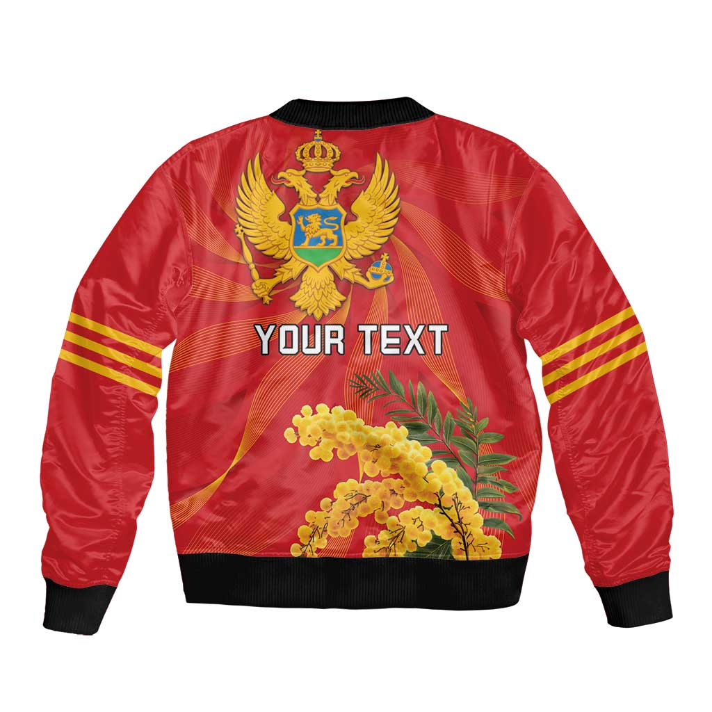 Personalized Montenegro Independence Day Sleeve Zip Bomber Jacket Coat Of Arms With Mimoza