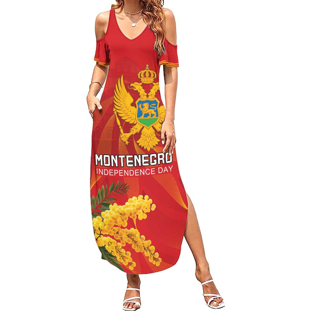 Personalized Montenegro Independence Day Summer Maxi Dress Coat Of Arms With Mimoza