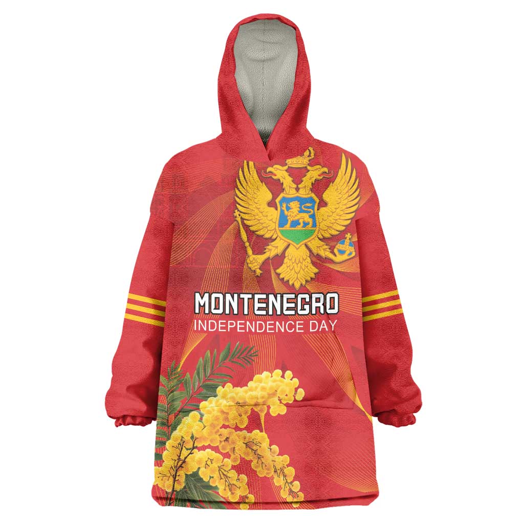Personalized Montenegro Independence Day Wearable Blanket Hoodie Coat Of Arms With Mimoza