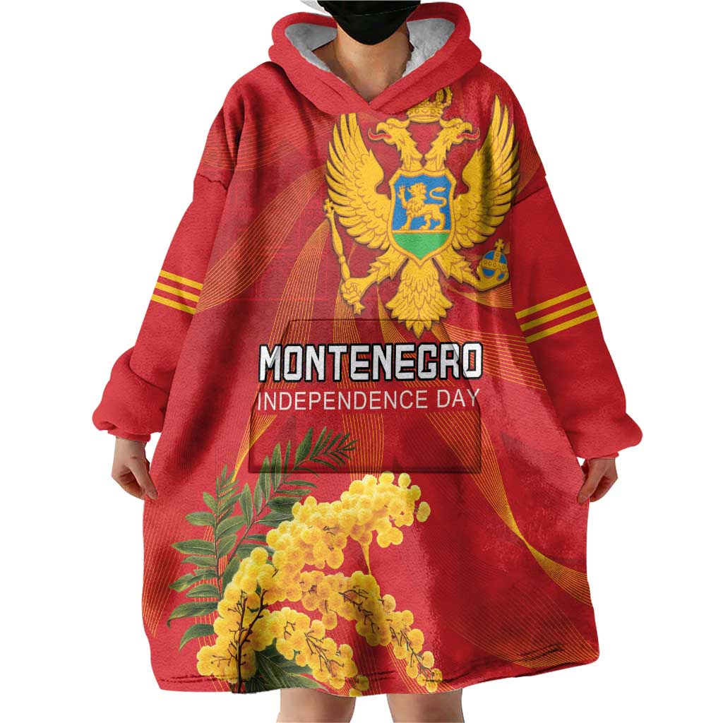 Personalized Montenegro Independence Day Wearable Blanket Hoodie Coat Of Arms With Mimoza