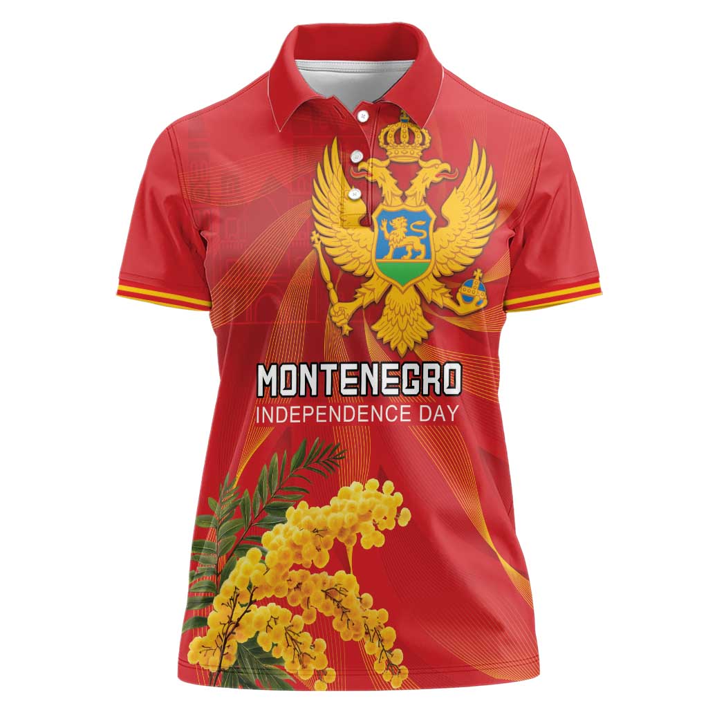 Personalized Montenegro Independence Day Women Polo Shirt Coat Of Arms With Mimoza