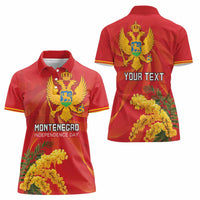 Personalized Montenegro Independence Day Women Polo Shirt Coat Of Arms With Mimoza