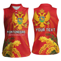 Personalized Montenegro Independence Day Women Sleeveless Polo Shirt Coat Of Arms With Mimoza
