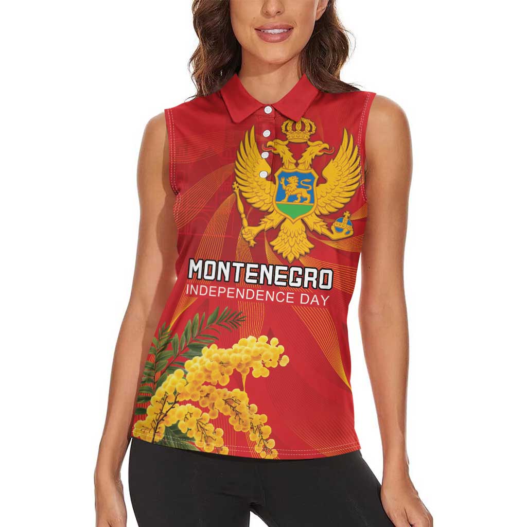 Personalized Montenegro Independence Day Women Sleeveless Polo Shirt Coat Of Arms With Mimoza